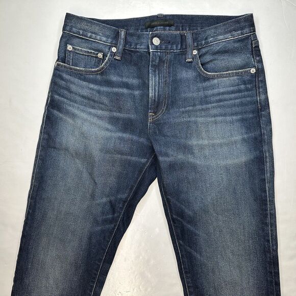 Uniqlo Straight Leg Jeans Mens 31 Denim Blue Jean Dark Wash Distressed - Picture 7 of 11